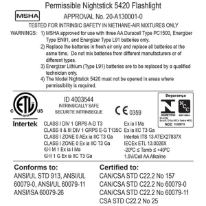 Nightstick Flashlight IECEX ATEX Intrinsically Safe black